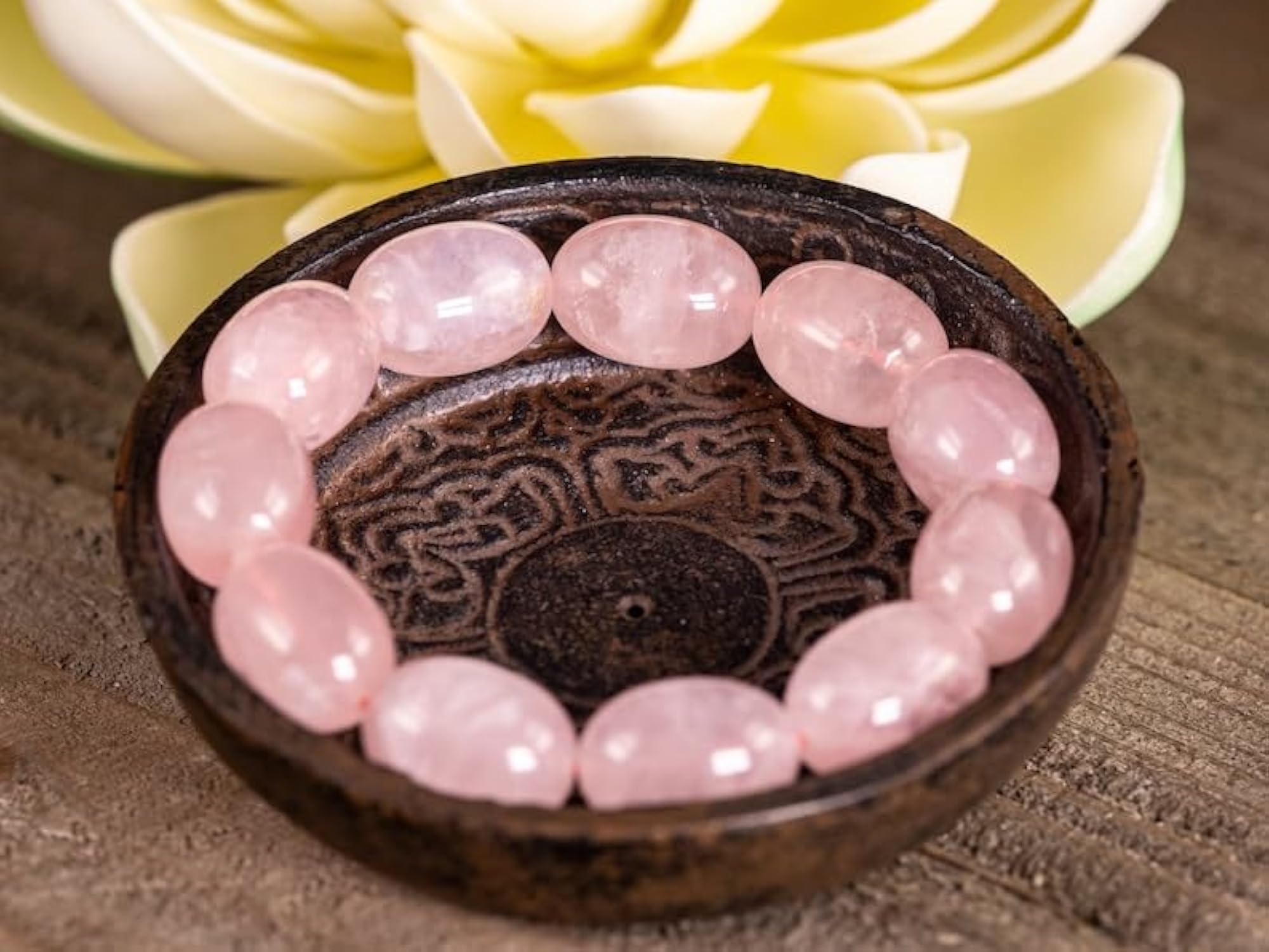 Natural Rose Quartz 14mm Oval Bead Stretchable Bracelet, Unisex